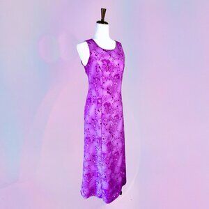 VTG Y2K Fairycore Purple Floral Maxi Slip Dress Sz Small Cottagecore Grunge
